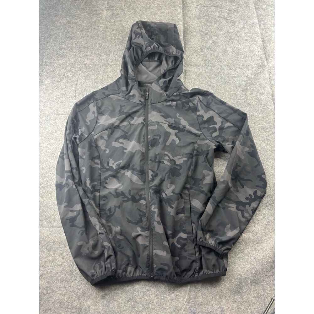 Zyia Active Women's M Performance Windbreaker Hooded Black Camo Full Zip Jacket
